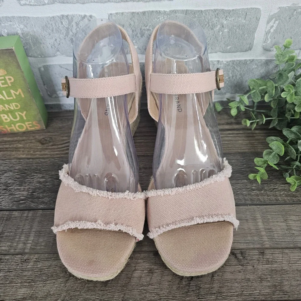 Lucky Brand Pink Canvas Espadrille Wedge‎ Sandals Women Size 10 Adjustable Strap